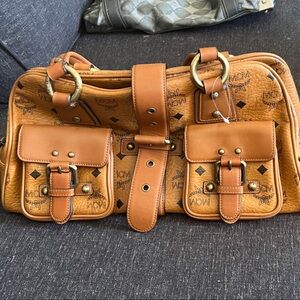 MCM Cognac Visetos Buckle Messenger Bag